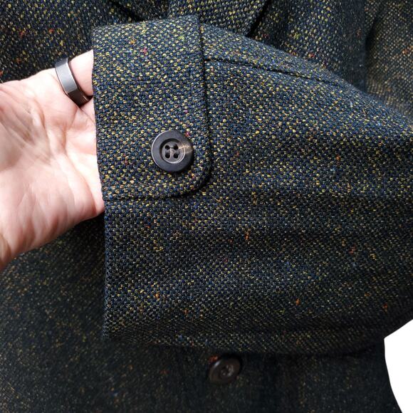 Vintage Leavitt Green Wool Long Trench Coat Overcoat  52" chest x 39.5" length - Picture 6 of 16